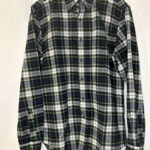 LL Bean Shirt Mens Medium Multi Scotch Plaid Flannel Slightly Fitted Camp Hiking